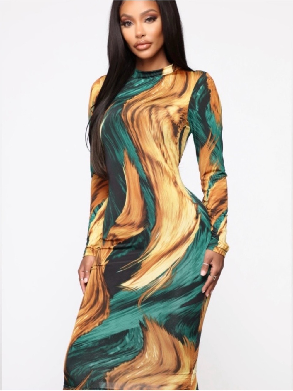 Fashion Nova Fine Arts Midi - Green & Gold 3X SKU 105